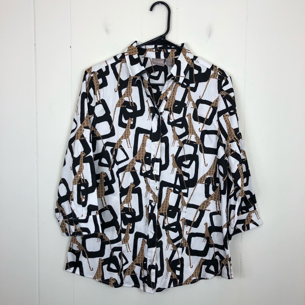 Vintage 90s Chico’s Jaguar Button Down Sz 1 - Picture 2 of 11
